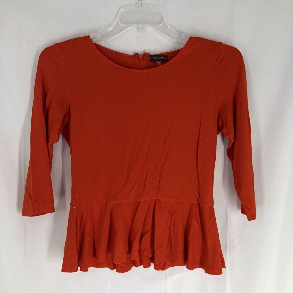 Vince Camuto Peplum Top 3/4 Sleeve Orange Round Neck Slimming PL